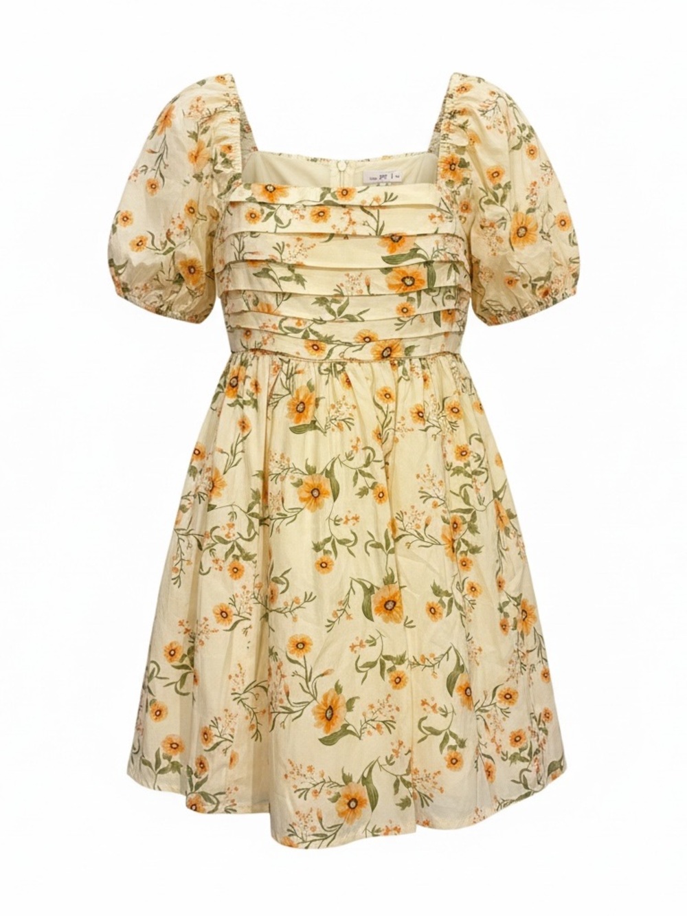 Beyond Words Floral Puff Balloon Sleeve Mini Dress Yellow Floral Sundress Small